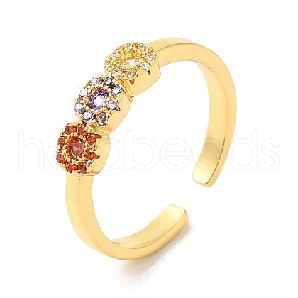 Colorful Cubic Zirconia Square Open Cuff Ring RJEW-L106-003G-1