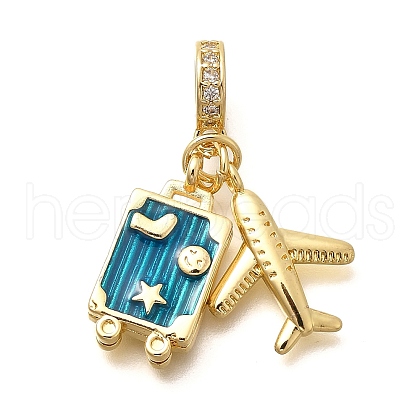 Brass Enamel Airplane & Luggage European Dangle Charms KK-M309-22G-1