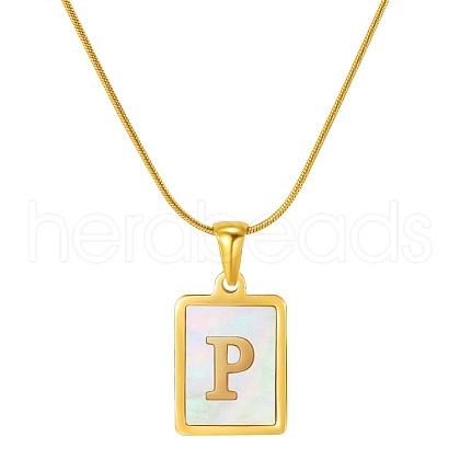 Stainless Steel Snake Bone Chain Alphabet Necklace with Shell Pendant WD3660-16-1