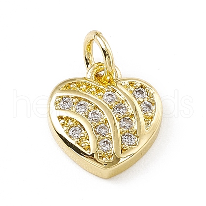 Brass Micro Pave Clear Cubic Zirconia Heart Charms ZIRC-F132-58G-1