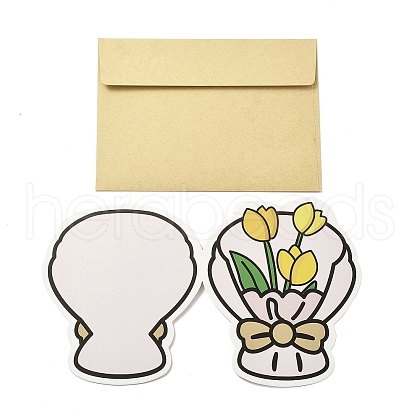 Paper Tulip Bouquet Greeting Card AJEW-F067-01C-1