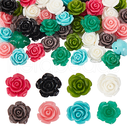 AHADERMAKER 64Pcs 8 Colors Synthetic Coral 3D Flower Rose Beads CORA-GA0001-02-1