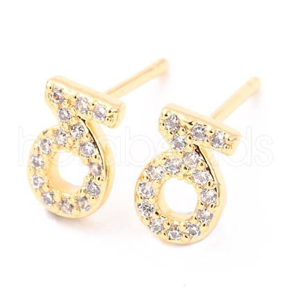 Brass Micro Pave Clear Cubic Zirconia Stud Earrings EJEW-O103-10G-1