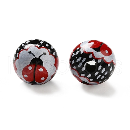 Printed Wood Round Beads WOOD-C012-01A-1