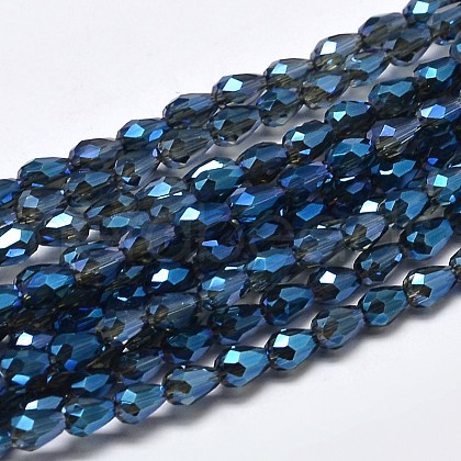 Faceted Teardrop Full Rainbow Plated Glass Bead Strands EGLA-J132-FR05-1