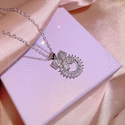 Bowknot Ring Alloy Pave Clear Cubic Zirconia Pendant Necklaces for Women FS-WG09EB0-02-1