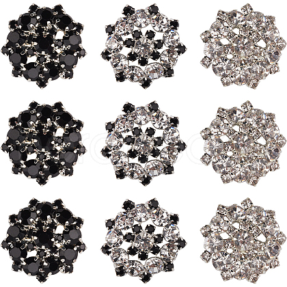 Gorgecraft 12Pcs 3 Colors 1-Hole Alloy Rhinestone Shank Buttons BUTT-GF0003-64-1