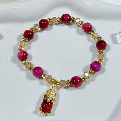 Dyed Natural Tiger Eye Beads Stretch Bracelets FS-WGE9EC2-06-1