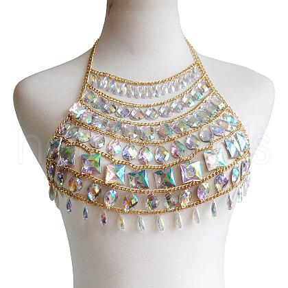Clear AB Acrylic Alloy Tassel Chain Sexy Chest Body Chains for Beach Party FS-WGA6328-03-1