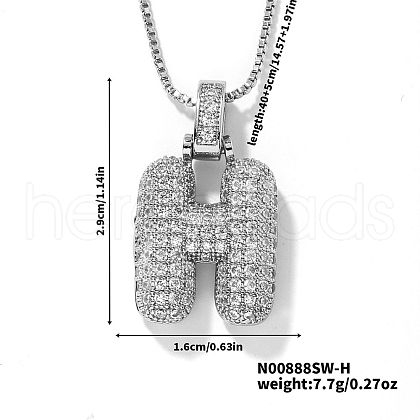 Elegant Brass Micro Pave Clear Cubic Zirconia 3D Initial Necklaces DV4415-31-1