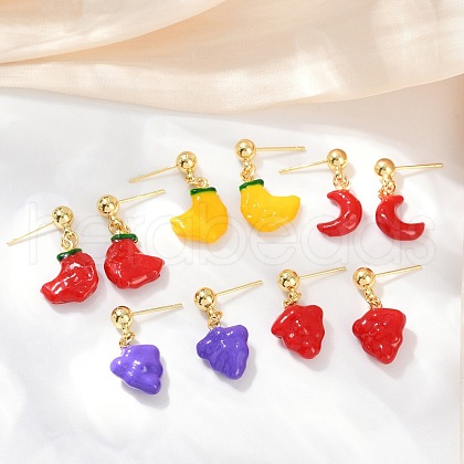 Fruit Theme Brass Enamel Dangle Stud Earrings EJEW-Z115-06G-1
