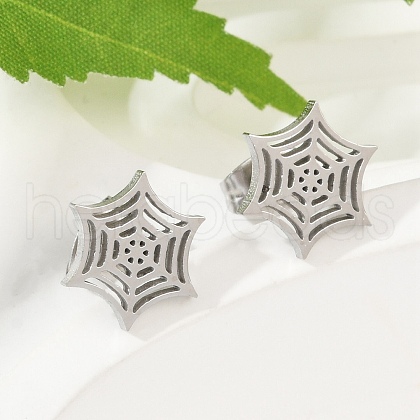 Non-Tarnish 304 Stainless Steel Spider Web Stud Earrings EJEW-G294-01P-1