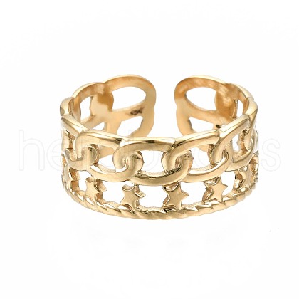 304 Stainless Steel Star Open Cuff Ring RJEW-T023-03G-1