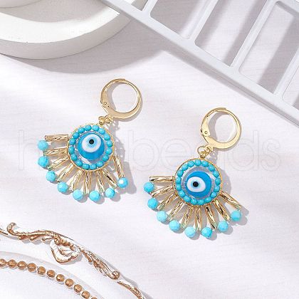 Handmade Evil Eye Lampwork Leberback Earrings EJEW-MZ00352-05-1
