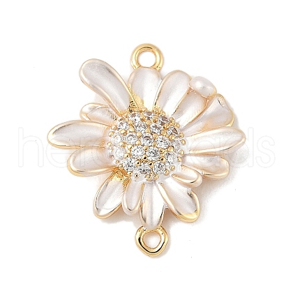 Flower Brass Micro Pave Clear Cubic Zirconia Connector Charms KK-M326-06-G02-1