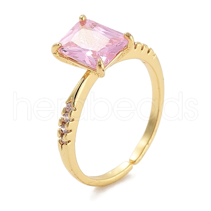Mother's Day Rings Rectangle Rack Plating Brass Micro Pave Cubic Zirconia Solitaire Ring RJEW-Z059-10G-01-1