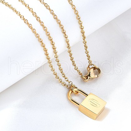 304 Stainless Steel Rolo Chain Pendant Necklaces NJEW-S444-01G-15-1