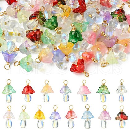 60Pcs 15 Styles Glass Pendants PALLOY-CJ00095-1