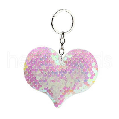 PVC Reflective Sequin Heart Pendant Keychain KEYC-L033-01P-01-1