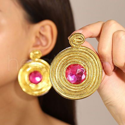 Flat Round Alloy Rhinestone Stud Earrings WG16A82-06-1