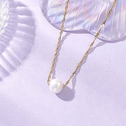 Natural Cultured Freshwater Pearl Potato Pendant 304 Stainless Steel Singapore Chains Necklaces NJEW-JN05273-01-1