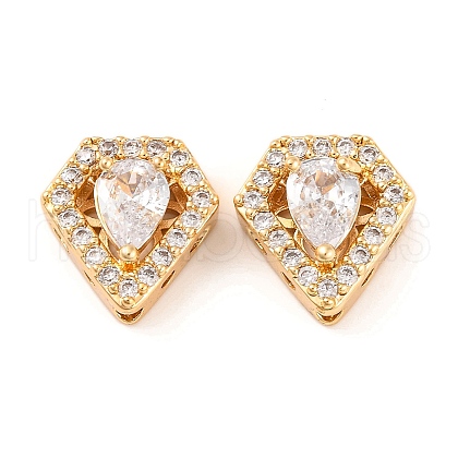 Brass Micro Pave Clear Cubic Zirconia Beads KK-S389-28G-1