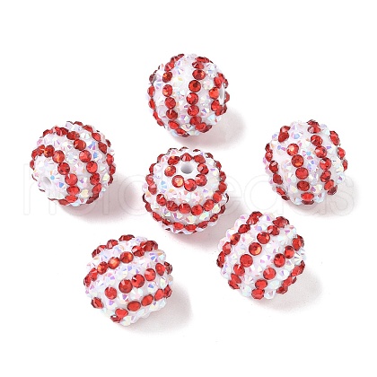 Striped Resin Rhinestone Beads OACR-A037-01H-1