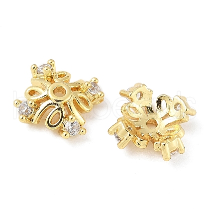 Brass Micro Pave Clear Cubic Zirconia Bead Caps KK-V015-39G-01-1