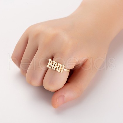 Birth Year 201 Stainless Steel Adjustable Open Cuff Rings FS-WG46D84-01-1