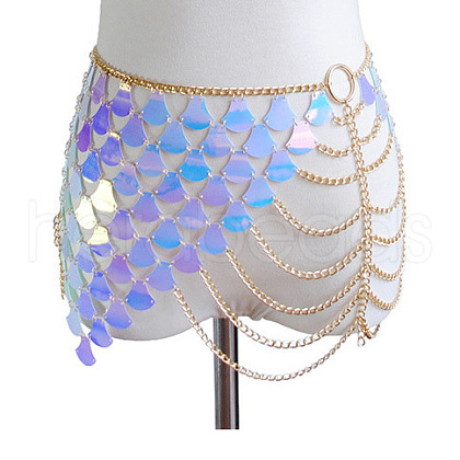 Lilac Acrylic Scale Sequin Alloy Tassel Chain Sexy Skirt Waist Chains for Beach Party FS-WG189BD-04-1