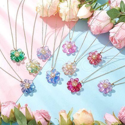 Glass Pendant Necklaces NJEW-MZ00112-1