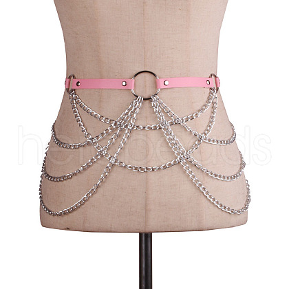 Imitation Leather Alloy Curb Chain Tassel Waist Chains FS-WGF81BE-03-1