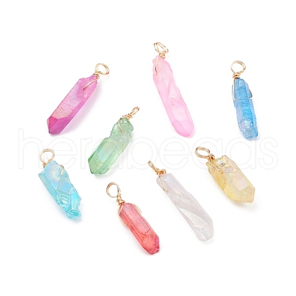 Electroplated Natural Quartz Crystal Pendants PALLOY-JF01075-1