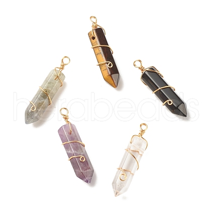 Natural Mixed Gemstone Pointed Pendants PALLOY-JF01502-1