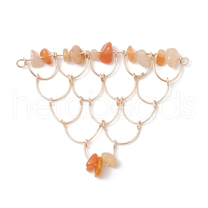 Natural Red Aventurine Chip Copper Wire Wrapped Connector Charms PALLOY-JF03030-05-1