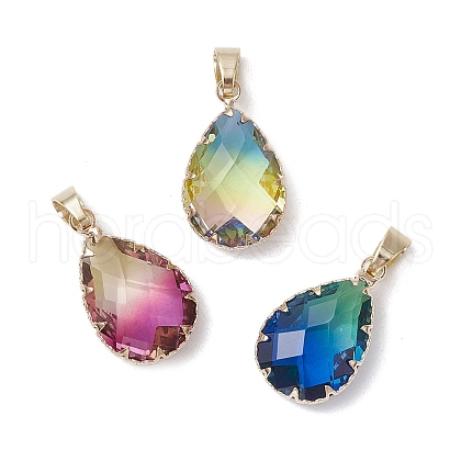 Gradient Color K9 Glass Imitation Tourmaline Pendants PALLOY-JF03454-1