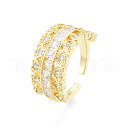 Cubic Zirconia Heart Open Cuff Ring RJEW-N035-137A-1