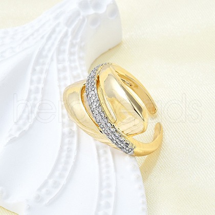 Brass Micro Pave Clear Cubic Zirconia Cuff Rings for Women RJEW-G347-04G-1