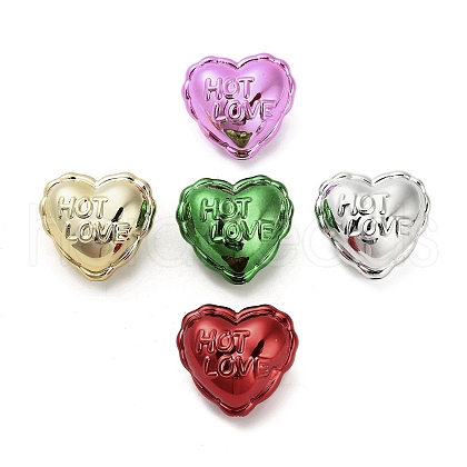 UV Plated Acrylic Heart Beads with Word Hot Love OACR-V005-03-1