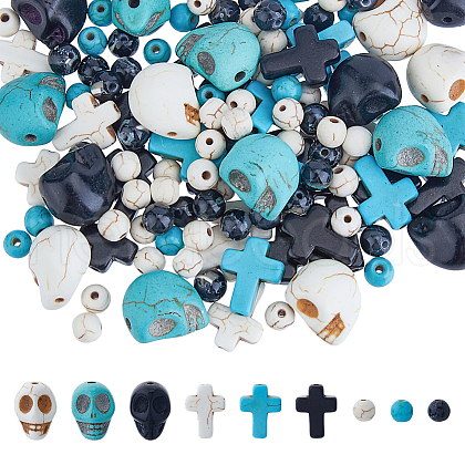 FIBLOOM 180Pcs 9 Styles Synthetic Turquoise Dyed Beads G-FI0001-21-1