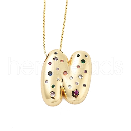Brass Micro Pave Cubic Zirconia Letter Pendant Necklaces KK-Z069-01G-N-1