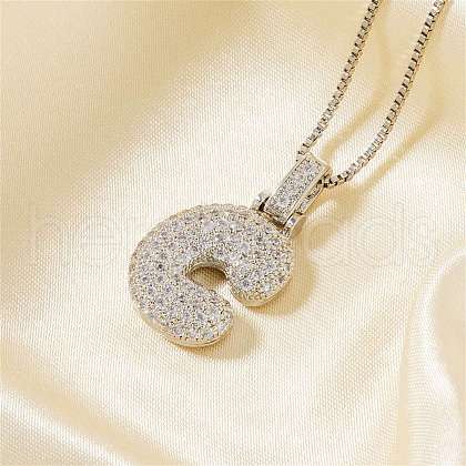 Elegant Brass Micro Pave Clear Cubic Zirconia 3D Initial Necklaces DV4415-26-1