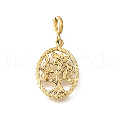 Oval with Tree of Life 304 Stainless Steel Pendant Decorations STAS-H202-20G-1