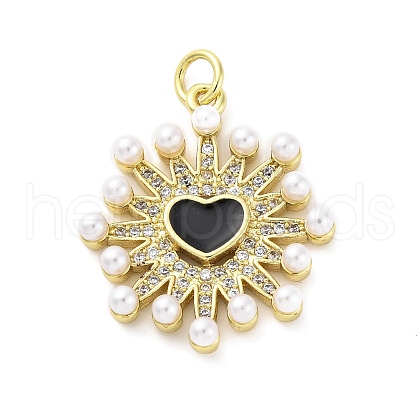Brass Micro Pave Cubic Zirconia Enamel ABS Imitation Pearl Pendants KK-D325-22G-01-1