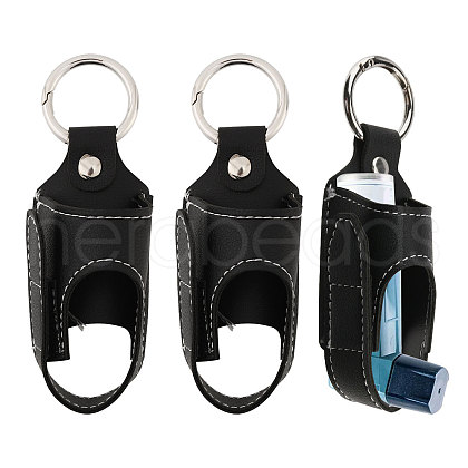 Asthma Inhaler Holder PU Leather Travel Handy Holder Keychain AJEW-WH0504-18-1