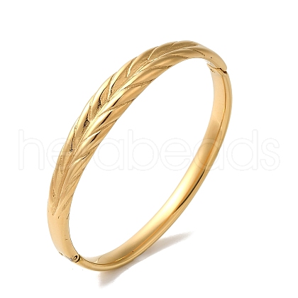 Stainless Steel Leaf Hinged Bangles for Women Men BJEW-G719-18G-1