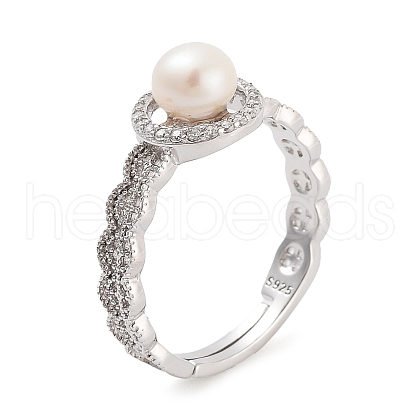 Mother's Day Jewellery Round Natural Pearl & Cubic Zirconia Finger Rings STER-Z009-09P-1