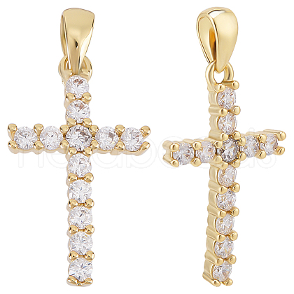 Beebeecraft 4Pcs Brass Micro Pave Clear Cubic Zirconia Pendants ZIRC-BBC0003-03G-1