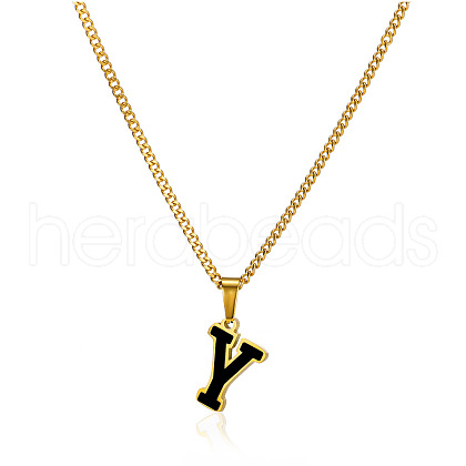 304 Stainless Steel Black Enamel Initial Pendant Twisted Chain Necklaces WG978E8-25-1