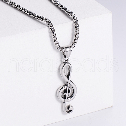 Fashionable Stainless Steel Musical Note Pendant Necklaces Punk Jewelry Cool Accessory QW2847-1-1